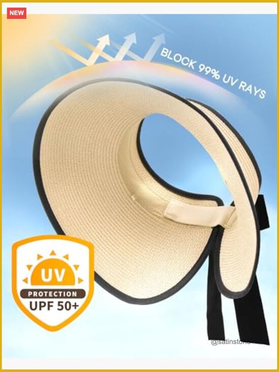 Wide Brim Straw Sun Visor Hat with UPF 50+ Protection, Foldable & Packable for main image 6